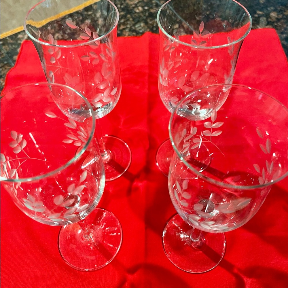 Elegant Leaf Etched Glass Goblets - buy 2 at $25 each or all 4 for $75